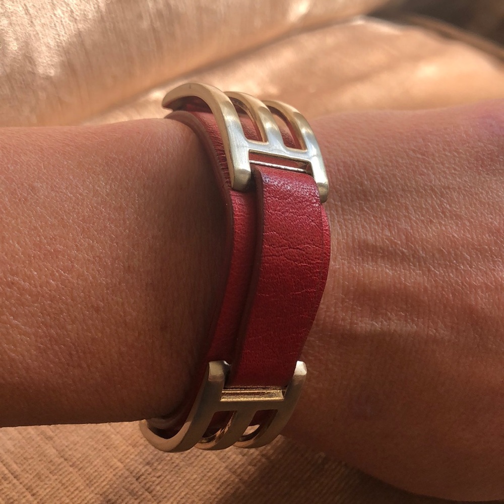Hayden Hartnett red leather and Brass bracelet
